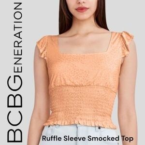BCBGENERATION Ruffle Strap Smocked Top In Coral